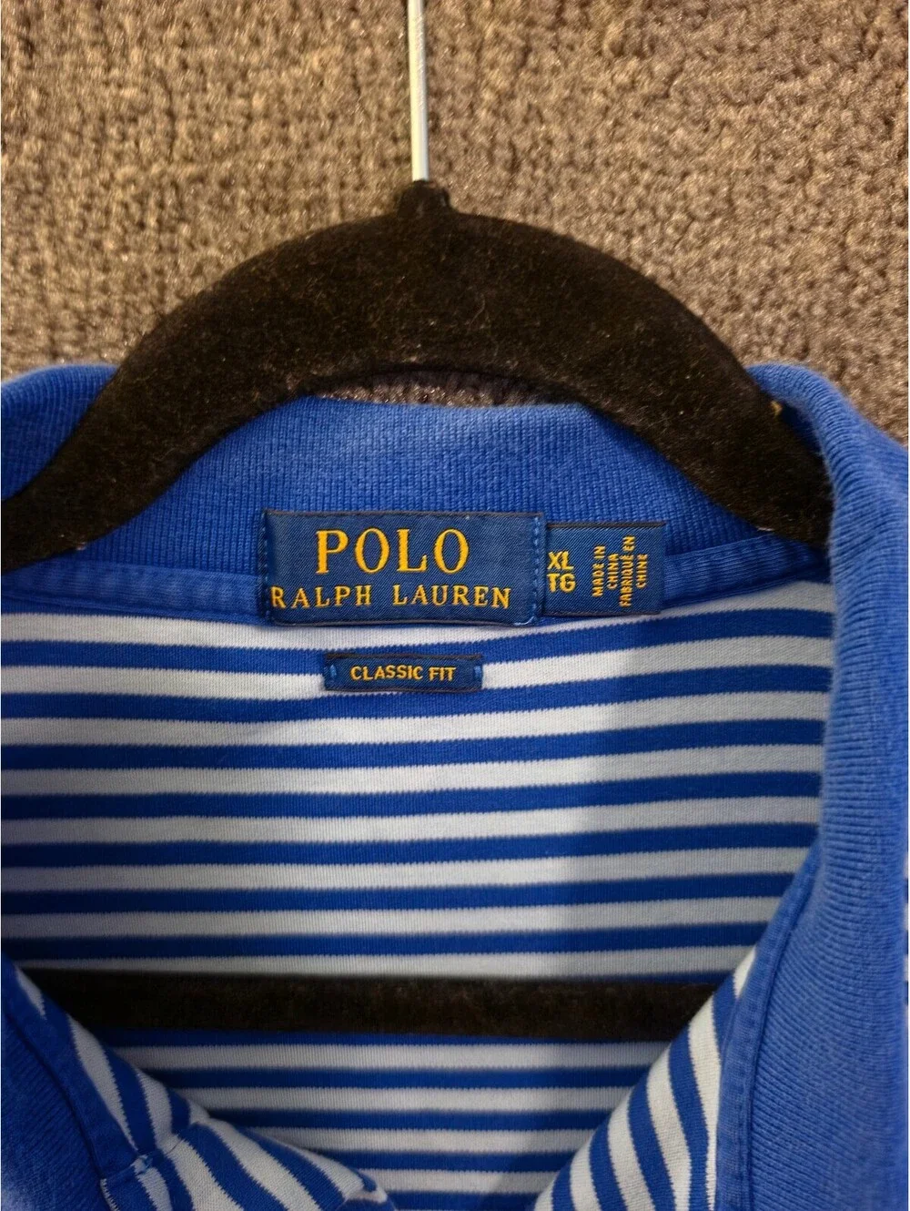 Polo Ralph Lauren Top Men Sz XL Blue White Polo Striped Shirt Classic Fit Collar